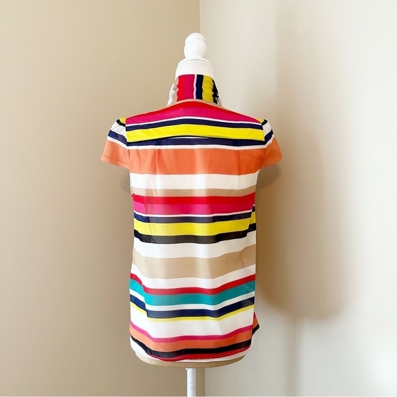 Alice + Olivia Bow Stripe Stretch Silk Top - XS - Picture 3 of 10